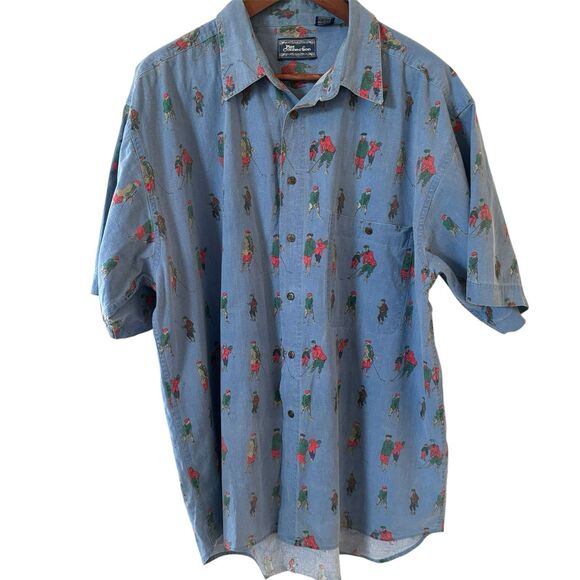 Vintage Pier Connection Mens Golf Shirt L Blue All Over Print Golfers Preppy Dad - Picture 1 of 13